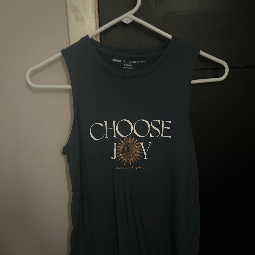 Spiritual Gangster Navy and Gold Muscle Tee Choose Joy